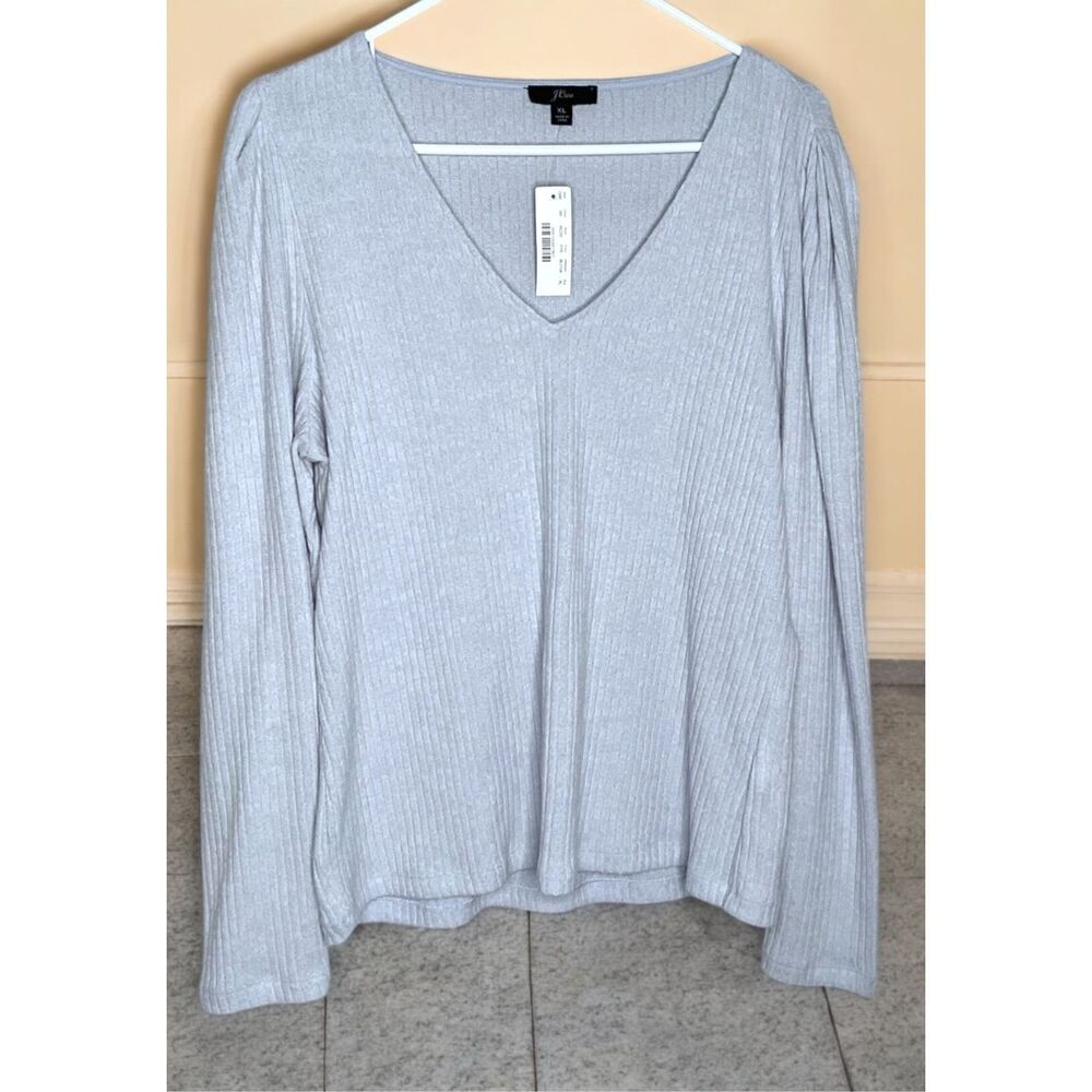 J. Crew Women’s XL Ribbed V-Neck Blue Pullover Sweater - Minimalist Neutral Luxe